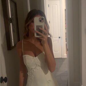 Ivory Spaghetti Strap Floral-Embellished Dress
